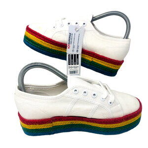 NEW‎ Superga Unisex Fantasia Rainbow Sneakers White Platfrom 37 W 6.5 M 5 5